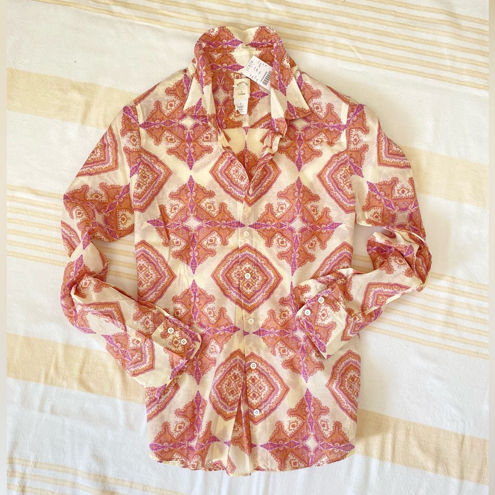 J. Crew NWT Kaleidoscope Silk/Cotton Perfect Shirt SZ 8